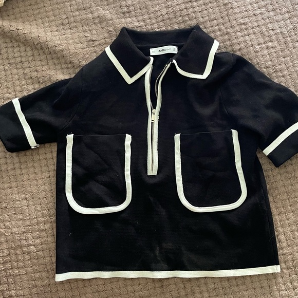 ZARA Black & White Piping Knit Top with Zipper Detail - Picture 1 of 3